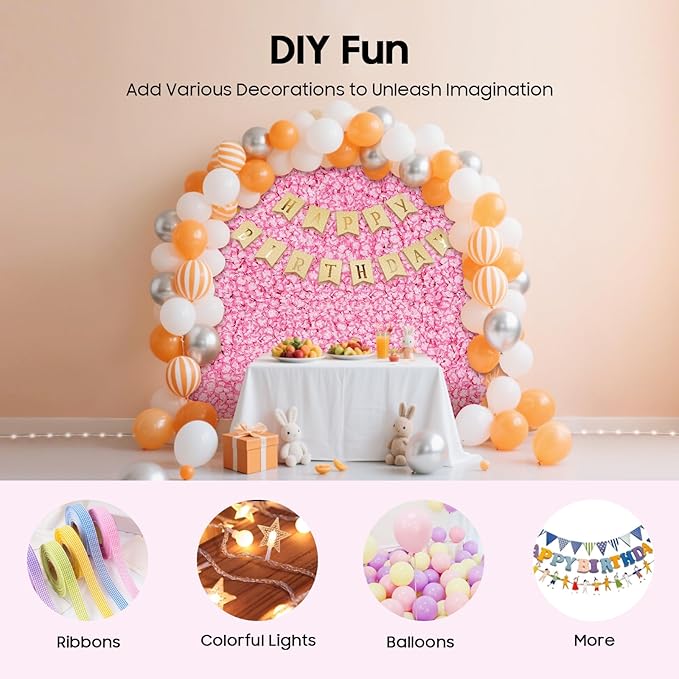 3D Flower Wall Panel, 20pcs Pink Artificial Floral Wall Backdrop, Realistic Silk Flower Backplanes, Roll Up Fake Flower Background for Valentines Wedding Party Photo Arrangement Decor