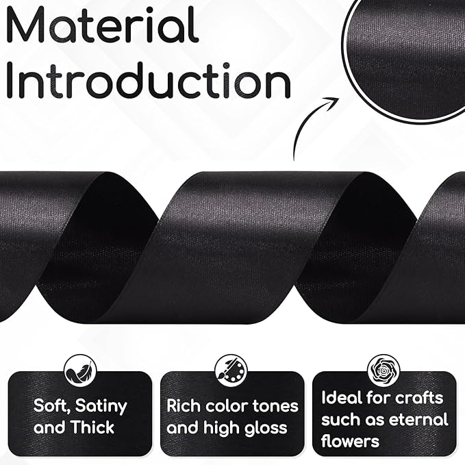 Black Ribbon 2 Inch, 60 Yards Black Satin Ribbon for Flower Bouquet, Crafts, Gift Wrapping, Birthday Party, Bows, Wedding and Halloween Decor
