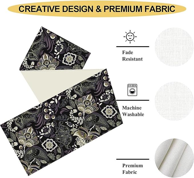 Retro Paisley Table Runner, Rustic Traditional Farmhouse Boho Floral Print Linen Coffee Table Center Decor for Family Kitchen Farmhouse Holiday Party Table Decorations Indoor Outdoor 13x36 inch