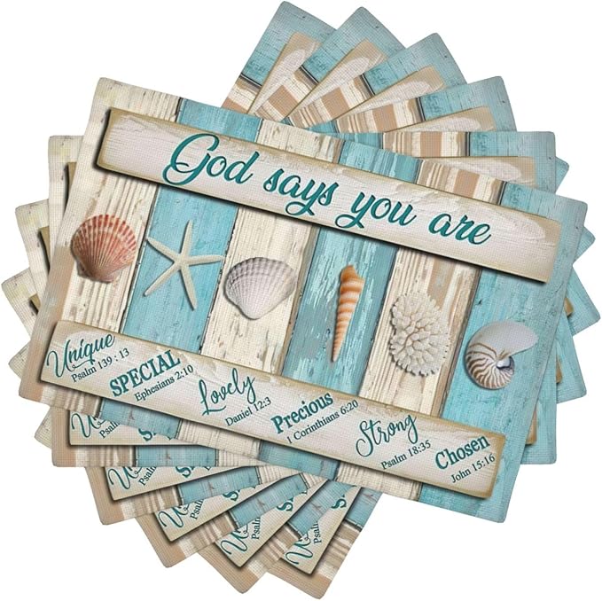 Coastal Seashell Placemats Set of 6 Ocean Nautical Table Mats Washable Place Mats for Home Party Indoor Kitchen Dining Table Decoration 12x18 Inch