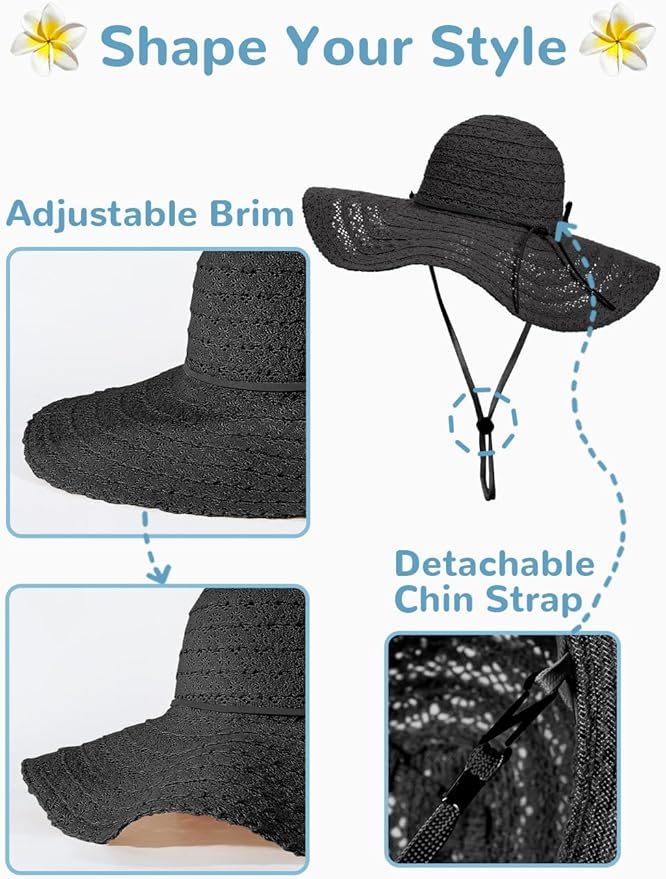 Sun Beach Hats Women Floppy Summer Sunhat with Wide Brim Packable Foldable Travel Accessories