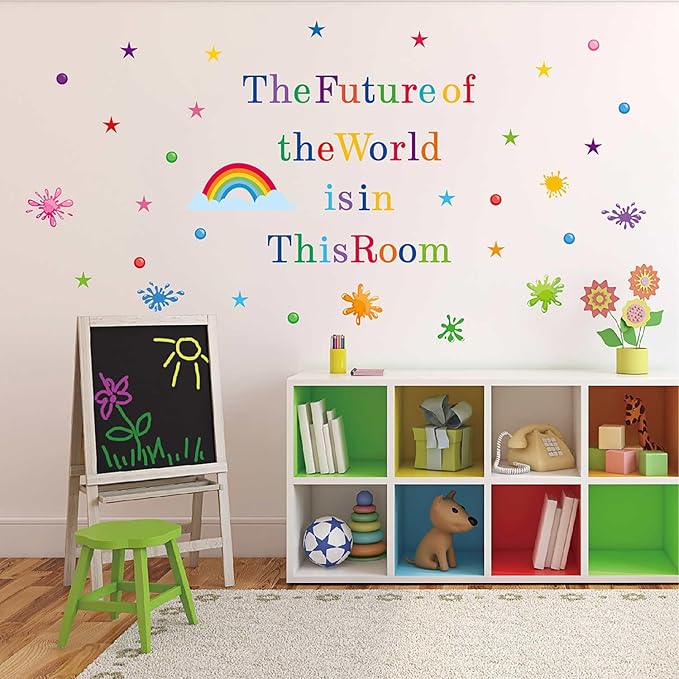 Inspirational Wall Decals for Kids Motivational Classroom Decor with Removable Quotes The Future of The World is in This Room Peel and Stick Wall Stickers Bedroom Nursery School Playroom