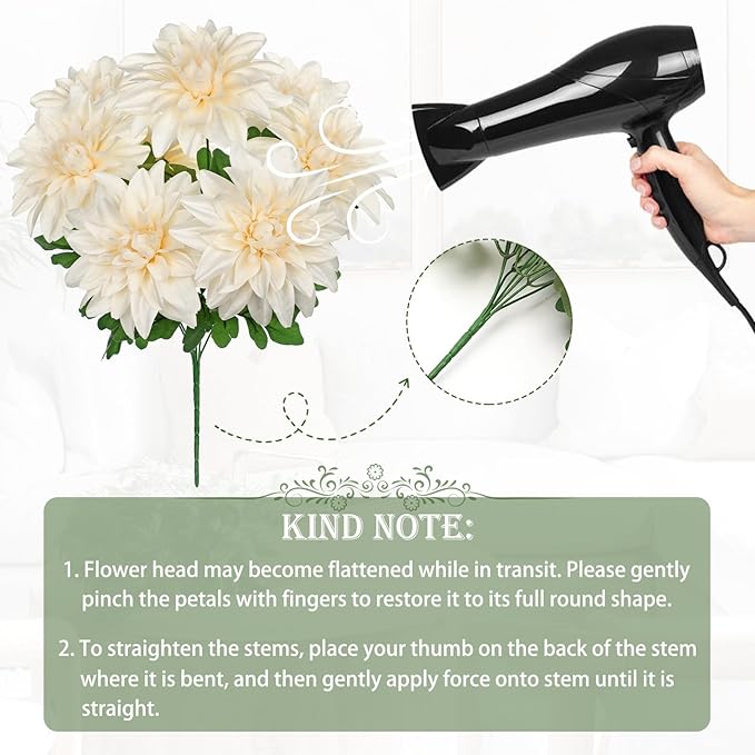 Hollyone 2Pcs White Artificial Dahlia Flowers Bush 7 Heads Silk Fake Dahlias Flowers with Stems Wedding Bouquets Faux Dahlia Flower Floral Arrangements for Outdoor Indoor Table Centerpieces Home Decor