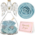 Yamonic Mom Birthday Gifts for Mom, Glass Angel Figurines Forever Real Rose Gifts for Her Women Grandma, Preserved Rose Angel Figurine for Mothers Day Birthday Gifts for Moms from Daughter(Pale Blue)