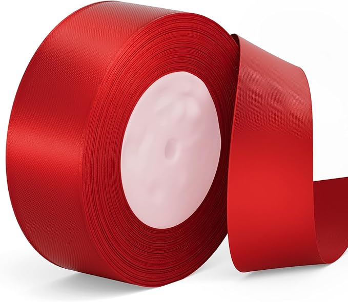 Red Ribbon 1-1/2 Inch Red Satin Fabric Polyester Ribbon 50 Yards for Flower Bouquet Craft Wrapping Hair Bow Making Christmas Wreath Wedding Party Decoration