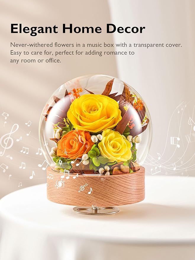 Eterfield Flowers for Delivery Prime, Christmas Preserved Roses Gifts for Women - Forever Flower in Glass Dome Birthday Gifts for Mom Wife Grandma Her Valentine’s Day (Yellow, Sphere)
