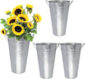 4 Packs 12 Inch Galvanized Metal Vases with Handles, Rustic Flower Buckets for Cut Flowers, Country Wedding, Table Centerpiece Decorations