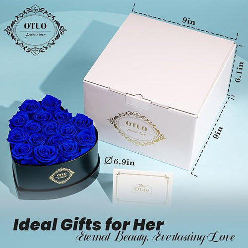 16 Preserved Roses in Heart-Shaped Box, Flowers for Delivery Prime Last up 2 Years, Real Forever Flowers for Wife, Girlfriend, Mother, Eternal Roses for Anniversary - Blue
