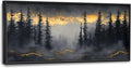 Misty Forests Large Decor Framed Wall Art Gold and Black Pictures for Living Room, Foggy Forest Landscape Oversized Canvas Print Painting Modern Extra Large Framed Artwork for Bedroom Office 60"x30"
