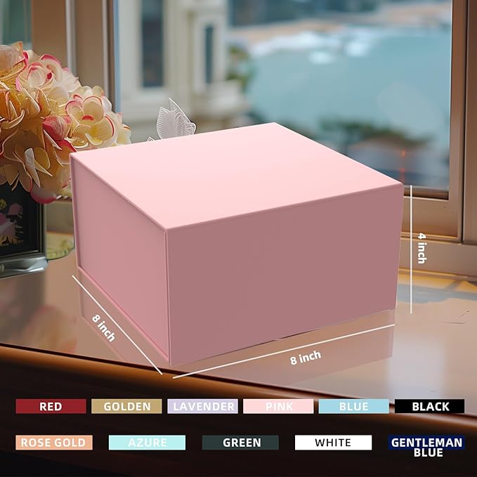 Gift Box 8x8x4 Inch with Magnetic Closure Lid Pink Gift Boxes For Presents,Bridesmaid Gifts Box,Birthday Gift box,Luxury for Gift Packaging, Magnetic Gift Box for Wrapping Gifts(Pink)