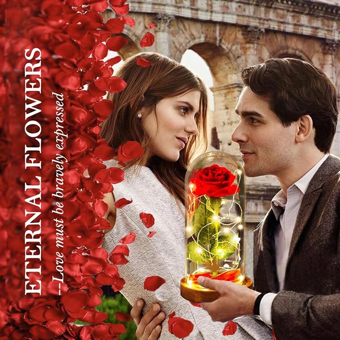 Women Gifts for Christmas Beauty and The Beast Rose,Red Rose in Glass Dome with Lights,Flowers for Delivery Prime,Romantic Flower Gifts for Women Mom Wife Girlfriend on Birthday, Anniversary, Wedding