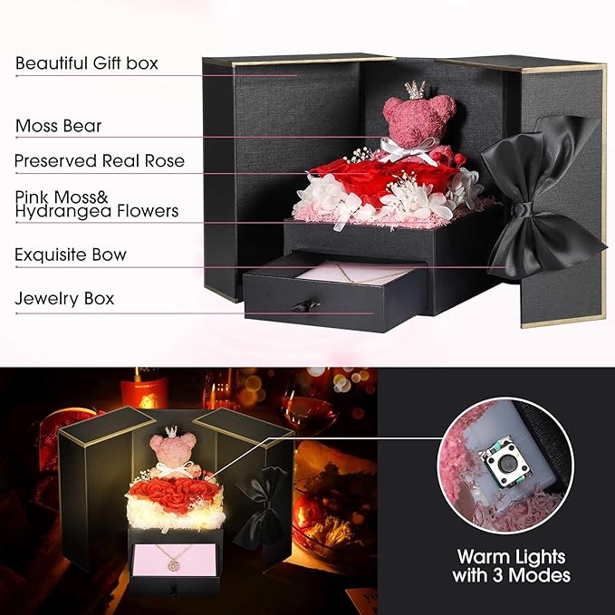 Birthday Gifts for Mom from Daughter, Son, Preserved Real Roses with Initial Necklace O, Meaningful Anniversary Present for Girlfriend Wife Women