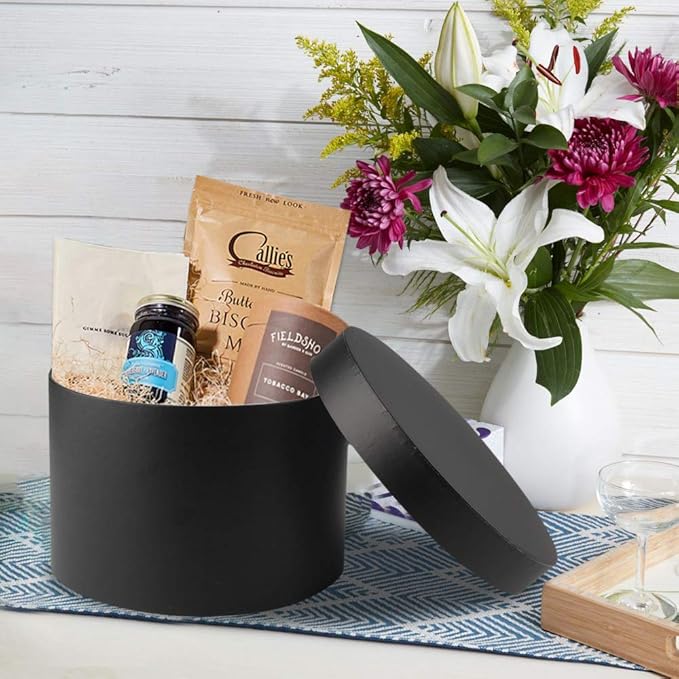 Briful Round Gift Boxes with Lids Set of 4 Black Gift Boxs Assorted Sizes Nesting Gift Boxes for Presents Birthday Bridesmaid Wedding Valentines Christmas Party Favor
