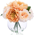 Artificial Flowers in Vase, Silk Peonies Flower Bouquet for Vase with Faux Water, Fake Flower Arrangement for Winter Wedding Party Dinning Coffee Table Centerpieces & Mom's Gift (Apricot & Nude)