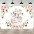 10x6.5ft Elephant Baby Shower Backdrop for Girl Pink Flowers Photography Background Newborn Girls Birthday Banner Decorations Sweet Princess Baby Party Portrait Photo Booth Prop