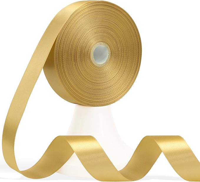 60 Yards Champagne Gold Satin Ribbon 7/8 Inch, Solid Polyester Fabric Ribbon for Gift Wrapping, Crafts, Flower Bouquet, Wedding, Festival, Christmas, Halloween