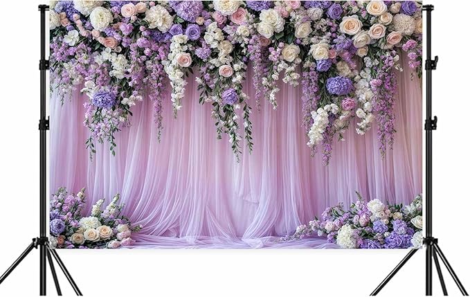 6x4ft Purple Lavender Floral Bridal Backdrop Wedding Flower Photography Backdrop for Girl Portrait Baby Shower Birthday Party Decor Banner Mother's Day Party Wall Backdrop Studio Photo Backgrounds