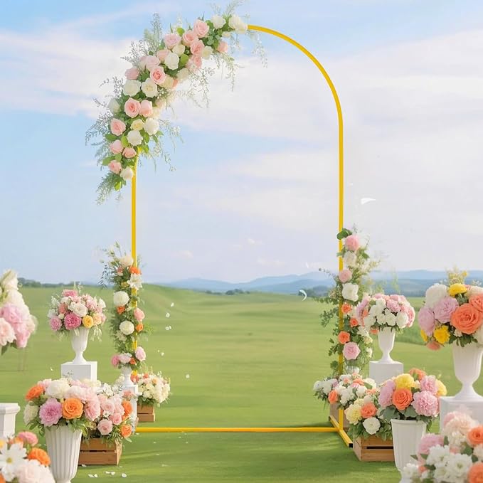 FUHSY 7.2 FT Wedding Arch Backdrop Stand and Navy Blue Arch Cover Set Metal Arch Stand Cover Balloon Party Backdrop Arches with Spandex Covers for Gender Reveal Baby Bridal Shower Birthday Decorations