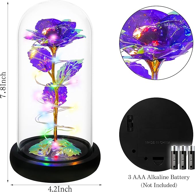 Childom Christmas Rose Gifts for Women,Birthday Gifts for Women Mom Christmas,Flowers for Delivery Prime,Purple Light Up Rose in A Glass Dome,Anniversary Flowers Gift for Her Grandma Valentines Day