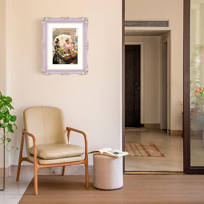 SIMON'S SHOP 11x14 Picture Frame Matted to 8x10, Vintage Poster Frames for Gallery Wall Display, Lilac Photo Frames 11x14 with Mat, Antique Home Décor