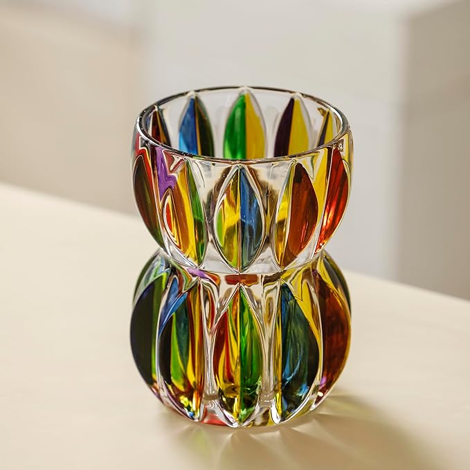 Hand Painted Colorful Crystal Glass Vase 6.9 inch Tall.