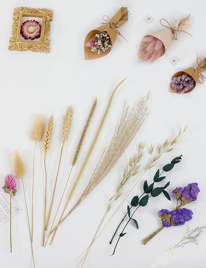 DIY Dried Flower Set, Bulk Dried Flowers,Handmade Ideas, DIY Flower Set Bouquet, Door Hanging Wreath, Desktop Decoration Mini Dried Flower (Pink)