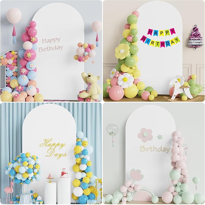 Wokceer 7.2FT Wedding Arch Backdrop Cover Spandex Fitted White Wedding Arch Covers Round Top Chiara Arches Backdrop Cover for Birthday Party Ceremony Banquet Decoration