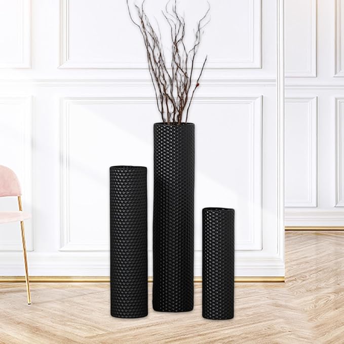 Fenteer 3X Floor Vases Set Floor Standing Ornament Creative Modern Metal Decorative Cylinder Vase Flower Container for