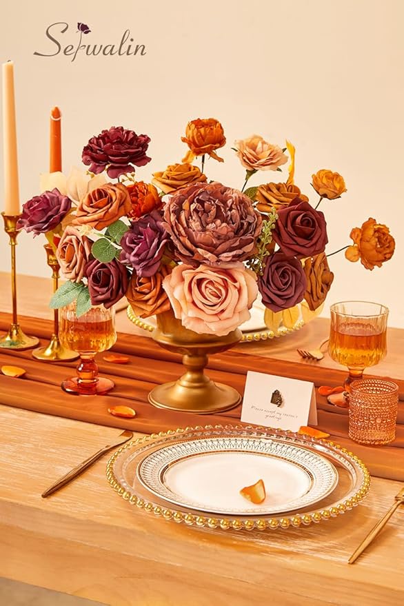 Serwalin 2PC Artificial Flowers Orange Marigold Flowers Fall Flowers Fake Wedding Flowers Cake Flowers for DIY Wedding Bouquets Bridal Shower Centerpieces Floral Arrangements Decor