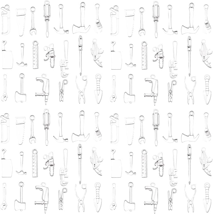 WOCRAFT 60pcs Bright Silver Tools Charms Bracelet Charms for Jewelry Making Sets DIY Necklace Bracelet Keychain Crafting Charms Kit Craft Supplies (SN903)