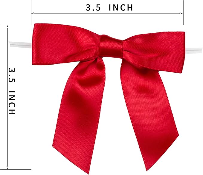 7Rainbows 30pcs Boutique 3.5" Red Satin Ribbon Twist Tie Bows for Tying Up Packages Gift Wrapping