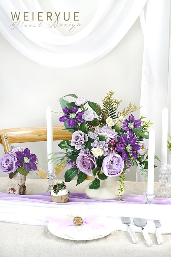 Purple Artificial Flowers Combo Box Wedding Decor,Fake Flowers,Flowers for Decoration,Silk Flowers for Home Decor Indoor,Cake Flowers,Faux Flowers for Crafts