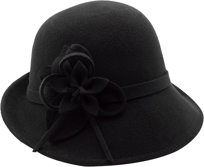 Bellady Women's Elegant Flower Wool Cloche Bucket Bowler Hat