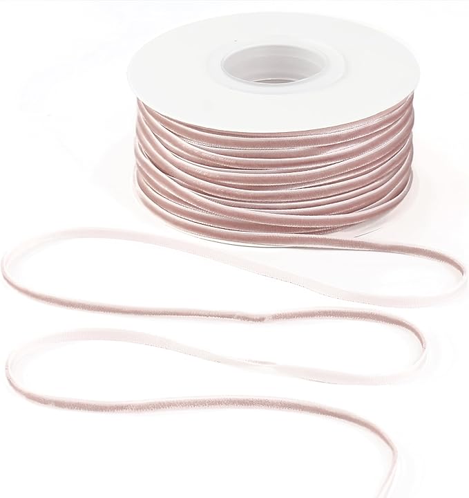 MAYREEL 1/8 Inch Dusty Rose Velvet Ribbon Thin Mauve Vintage Ribbon for Wedding Invitations Gift Wrapping Party Favor Boxes 50 Yards