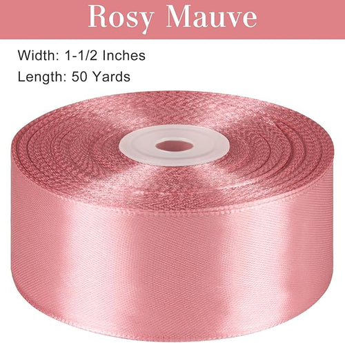 1-1/2 Inches 50 Yards Rosy Mauve Satin Ribbon, Solid Fabric Ribbon Roll for Flower Bouquets, Gift Wrapping, Wedding, Handmade Crafts