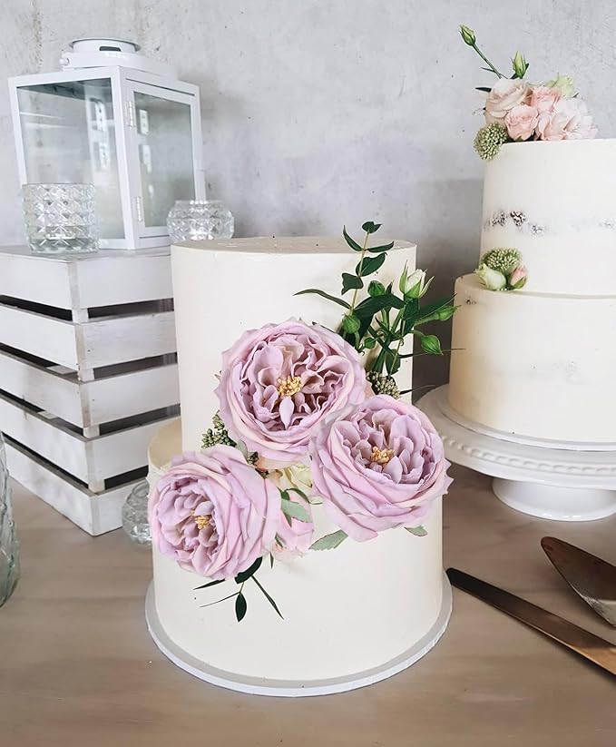 Real Touch Purple Austin Roses Peonies Artificial Flowers 4 Bouquets Latex Fake Peonies with Long Stem Realistic Faux Peonies for Wedding Party Home Table Centerpieces Decor (Light Purple)