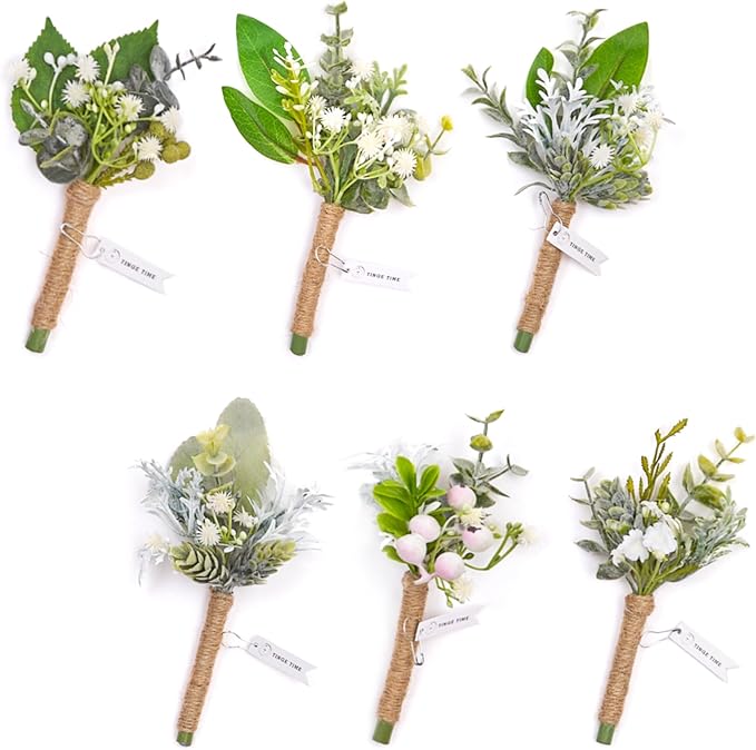 TingeTime Boutonniere for Men, Set of 6, Groom and Groomsmen Boutonniere for Wedding, Prom, Homecoming, Anniversary, Graduation (6, Fresh Green)