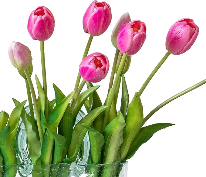 15pcs Artificial Tulips Flowers, Real Touch Latex Bouquet, Fake Tulips for Office Wedding Party Home Kitchen Garden Decoration-B Peachblow