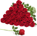 22 Pcs Artificial Roses - Realistic Velvet Flowers with Stems, Bulk Faux Roses for Home Wedding Party Decor (red)