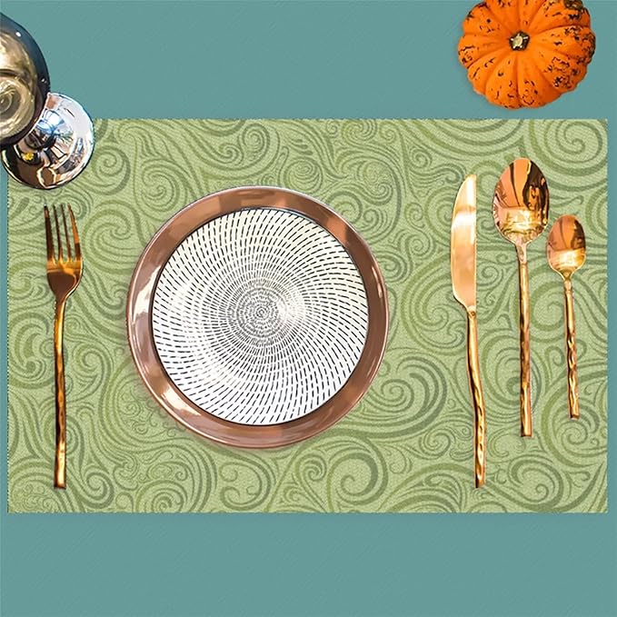 PVC Placemats Set of 1 Sage Green Abstract Art Wipeable Table Mats Washable Heat Resistant Non Slip Vinyl Dining Table Mat for Kithen Indoor Outdoor Patio Farmhouse Place Mats Decorative