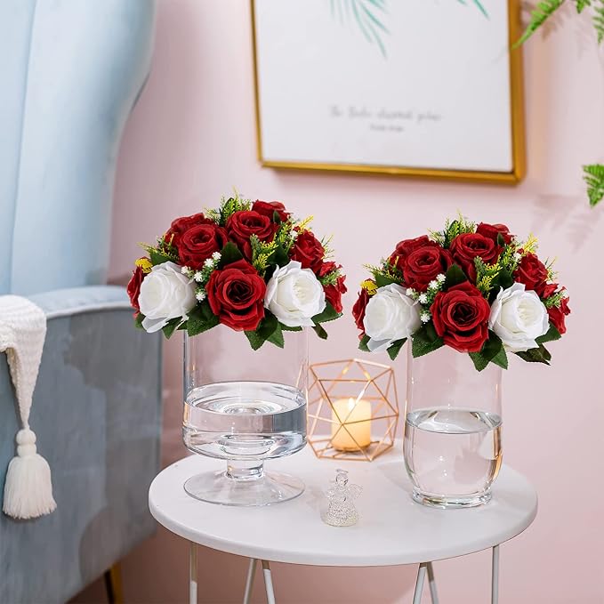 Sziqiqi Red Fake Flowers for Wedding Centerpiece Kissing Flower Balls for Tables Flower Centerpieces Arrangement for Party Road Lead