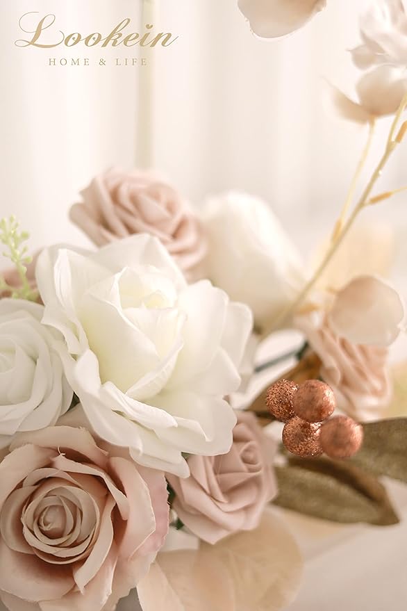 Lookein Artificial Flowers for DIY Wedding Decoration Bridal Bouquet Table Centerpieces Flower Garland Wreaths Aisle Arch Flower Decoration Home Decor, Chic Beige