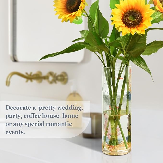 Flower Vase Clear Plastic Cylinder Vases Decor for Centerpieces Home Storage Office Weddings Cartoon Ballet Animals Duck Rabbit Sheep 11.8 x 3.9 in