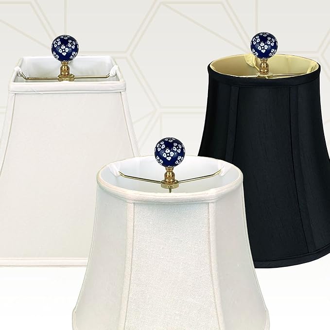 Royal Designs, Inc. Blue/White Porcelain Ball Ornament Design Finial for Lamp Shade, Polished Brass, Pack of 2
