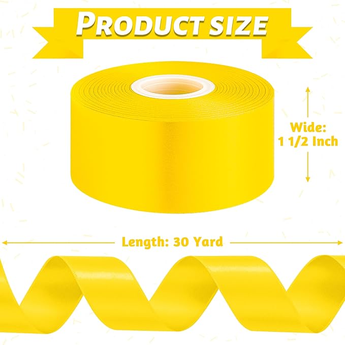 Fullive 1 1/2 Inch Yellow Ribbon, 30 Yards Ribbons for Crafts, Polyester Satin Ribbon for Gift Wrapping for Birthday Christmas Decorations Party Favor DIY Bows Floral Arrangements Wrapping Bouquet