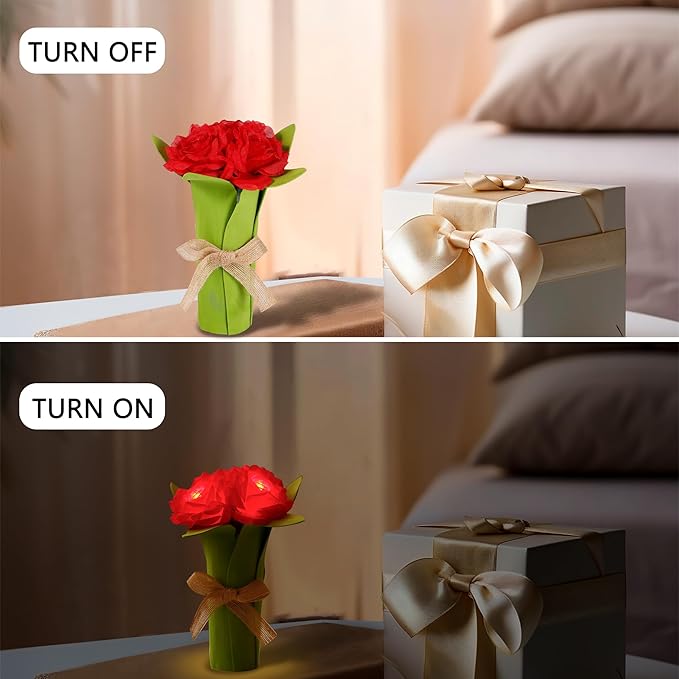Red Rose Flower Night Light Gifts for Womens, Christmas Day Gifts for Mom Women Wife Friends Her Christmas Anniversary Birthday Gift, Perfect Ideal for Bedroom Ambiance Coffee Shop