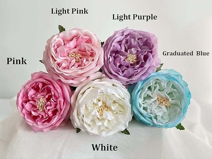 YalzoneMet 3.5'' Big Bloom Rose Artificial Flowers Light Pink 4Pcs Real Touch Rose Faux 17.7 Inch Long Stem Austen Roses Peonies Fake Flowers for Home Kitchen Party Christmas Flower Wedding Decor