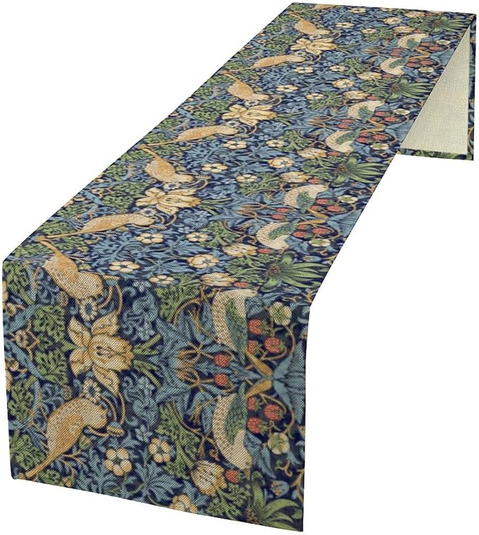 William Morris Floral Table Runner, Vintage Flowers Botanical Printed Table Runner for Home Kitchen Dining Table Decoration,13x70 Inch Strawberry Thief