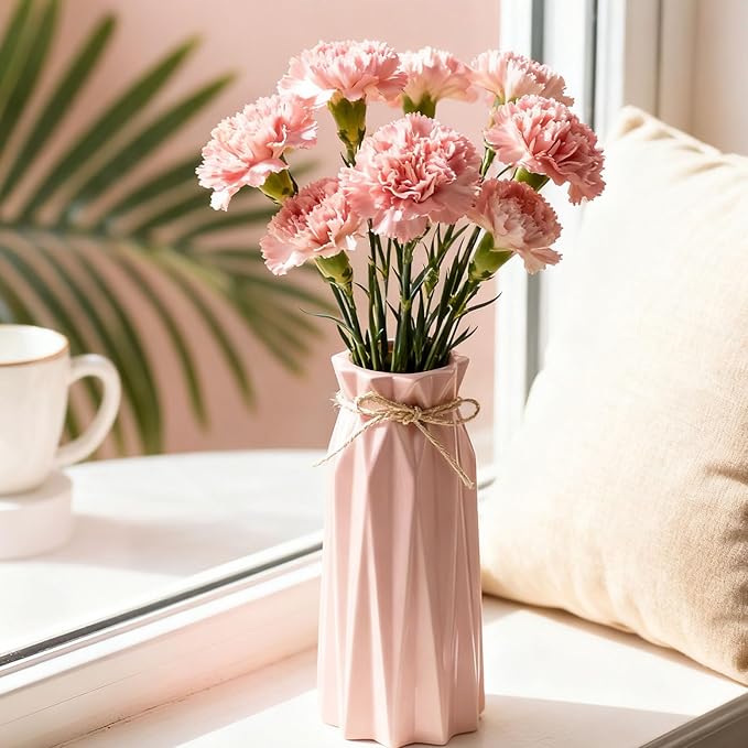 Ceramic Pink Vase Flower Vase for Home Decor Modern Style 9.5 inch Tall Vase for Table Shelf Home Decor Vase for Fireplace Bedroom Kitchen Living Room Wedding Office Desk Birthday Gifts