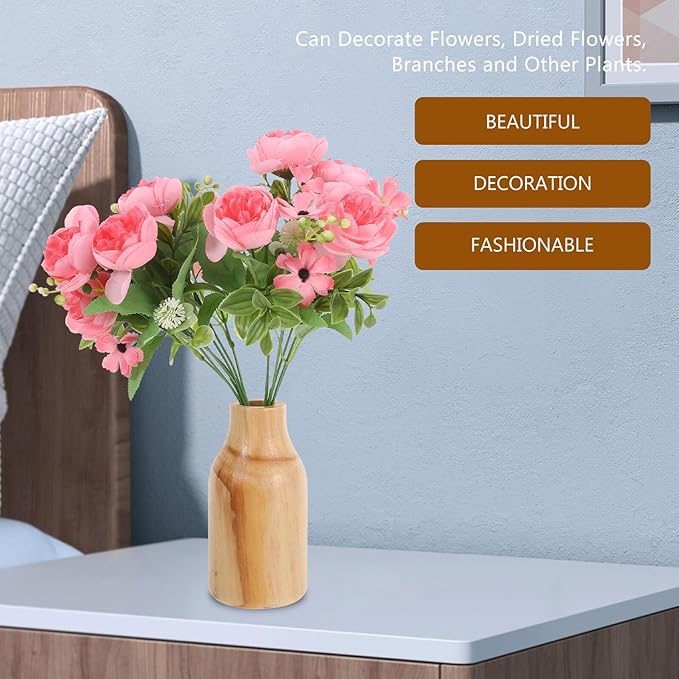 Rustic Wooden Flower Vase Pine Wood Vase for Dried Flower Container, Office, Table Centerpiece, Home Decoration